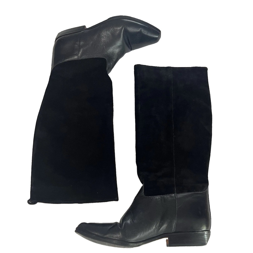 Unisa Womens Black Leather Suede Tall Pointed Toe‎ Block Heel Boots  8B Riding